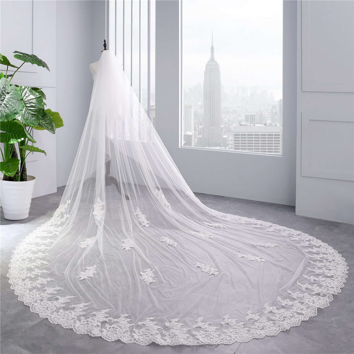 Bridal Veil Extra Wide Soft Mesh Lace With Hair Comb