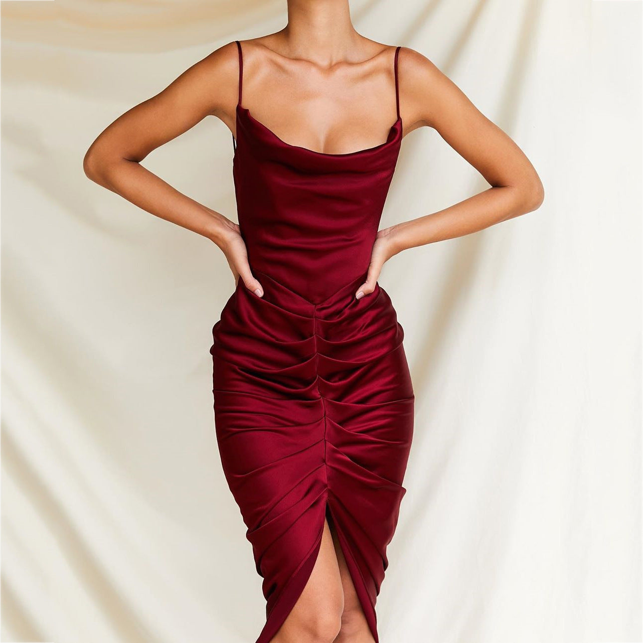 Slim-fit Pleated Mid-length Evening Dress