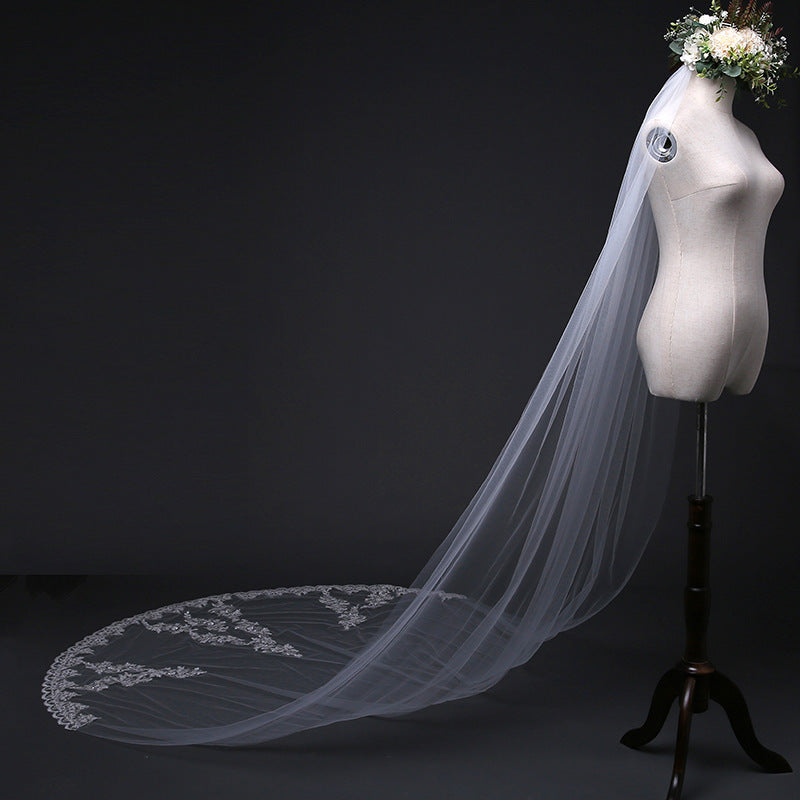 New Simple Embroidery Lace Trim Applique Wedding Lace Veil Cathedral Lace Mantilla