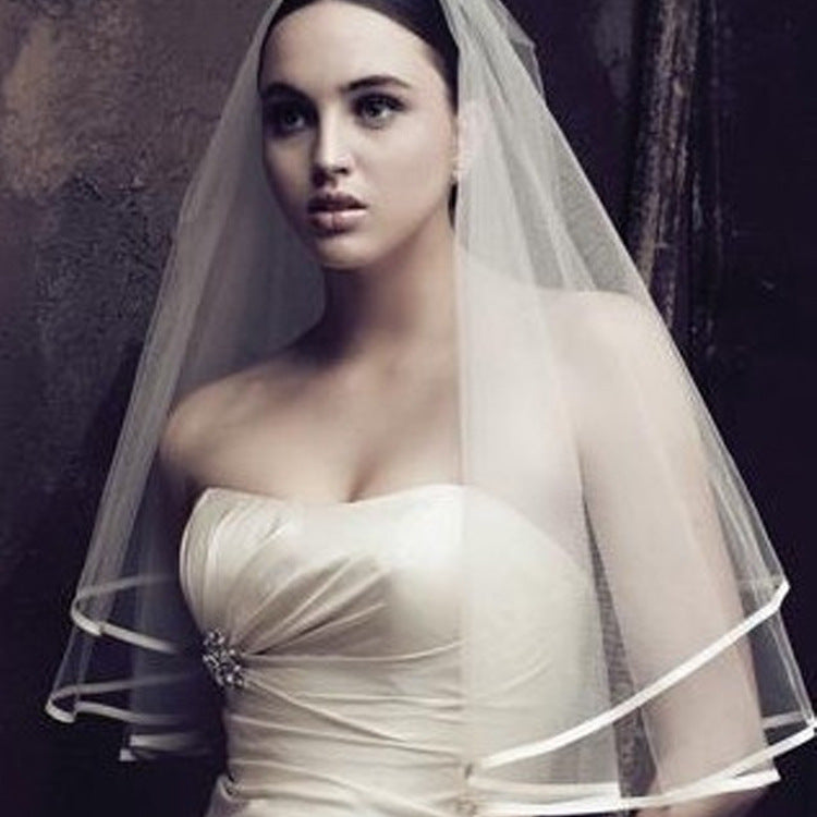 Wholesale bride wedding veil single 1.5 Satin American net wrapping wedding headdress can be customized direct manufacturers