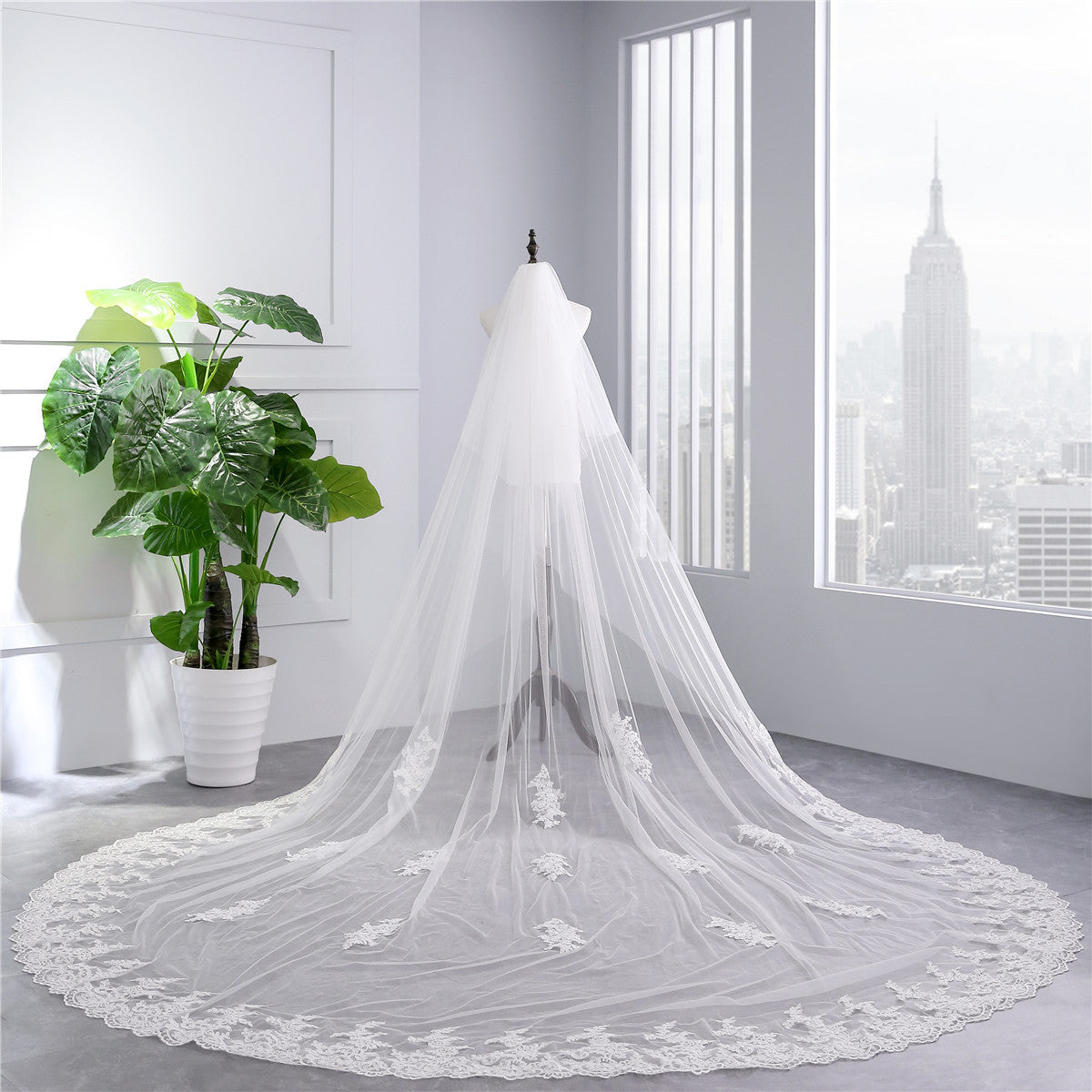 Bridal Veil Extra Wide Soft Mesh Lace With Hair Comb