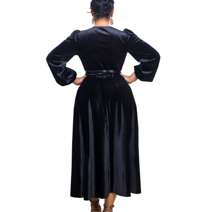 Women's Long-sleeved Waist A- Line Dress Fashion Dress