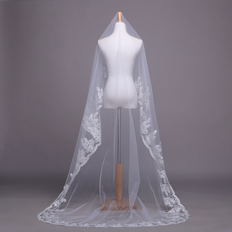 Bride Elegant Wedding Dress Headdress Three Meters Long Lace Veil