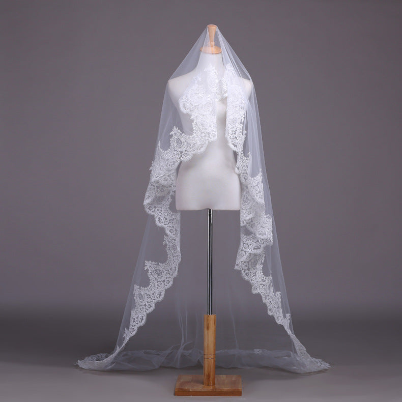 Bride Elegant Wedding Dress Headdress Three Meters Long Lace Veil