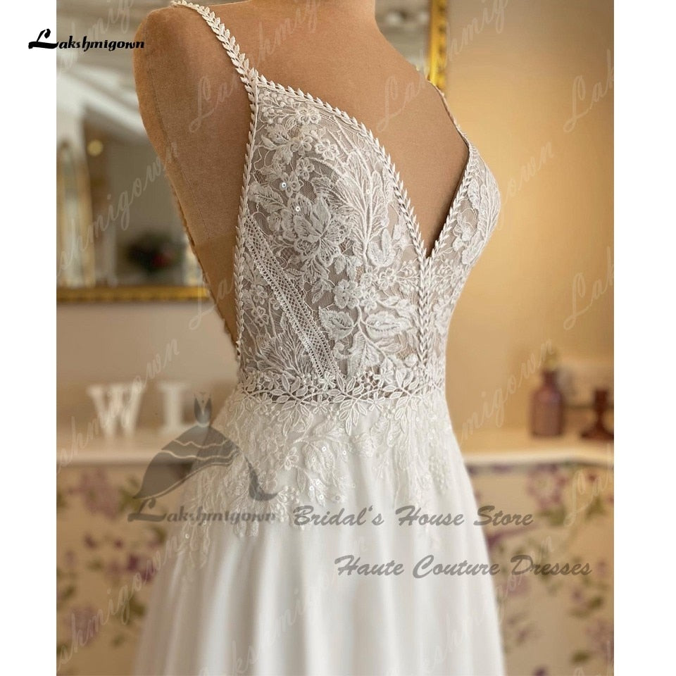 Chiffon Sequin Lace Bodice Wedding Dress