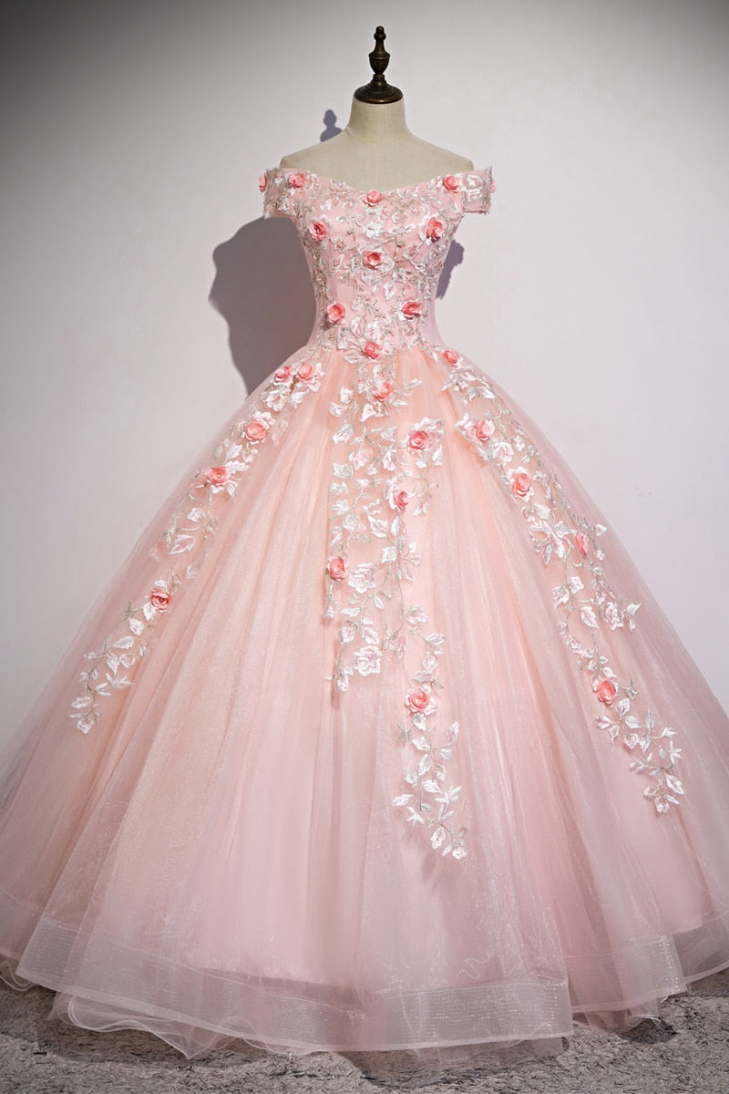 Lace Flower Off The Shoulder Quinceanera Dress