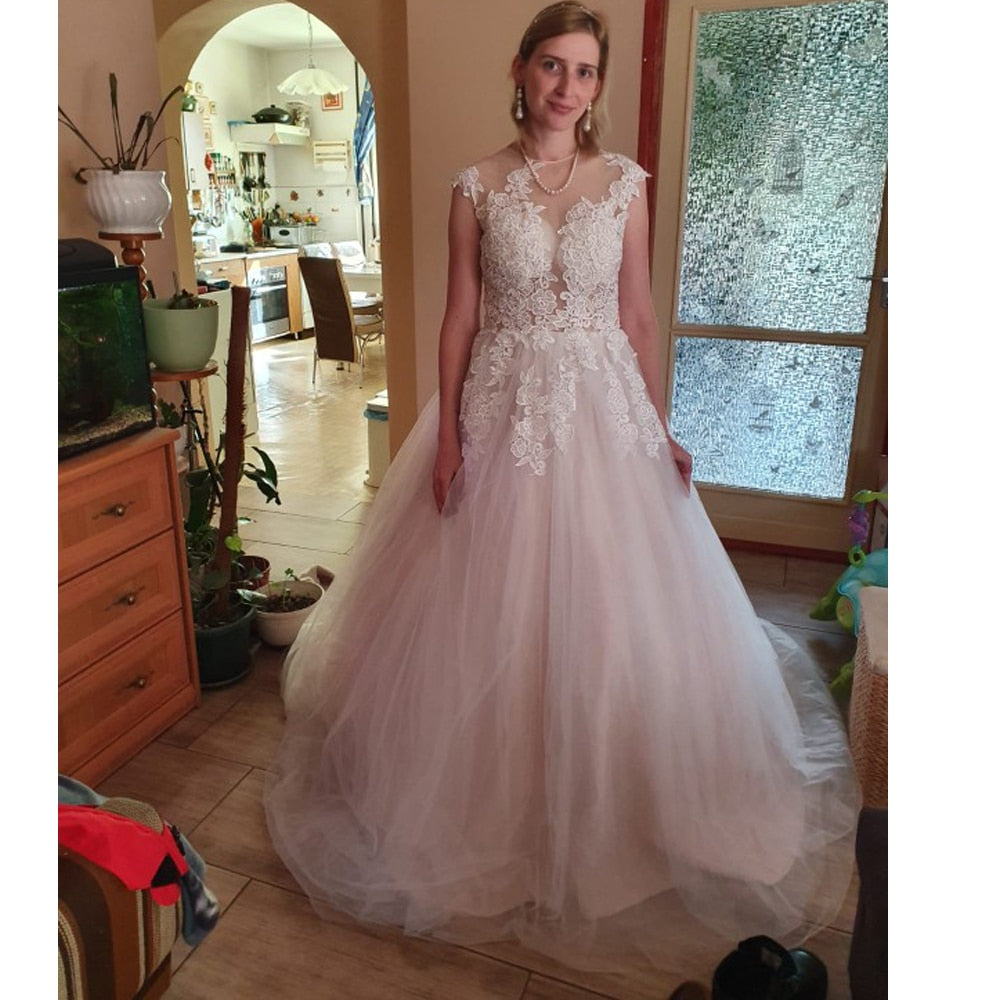 Lace Applique Tulle A Line Wedding Dresses
