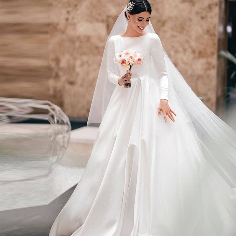 Simple Vintage Satin A-Line Bridal Gown
