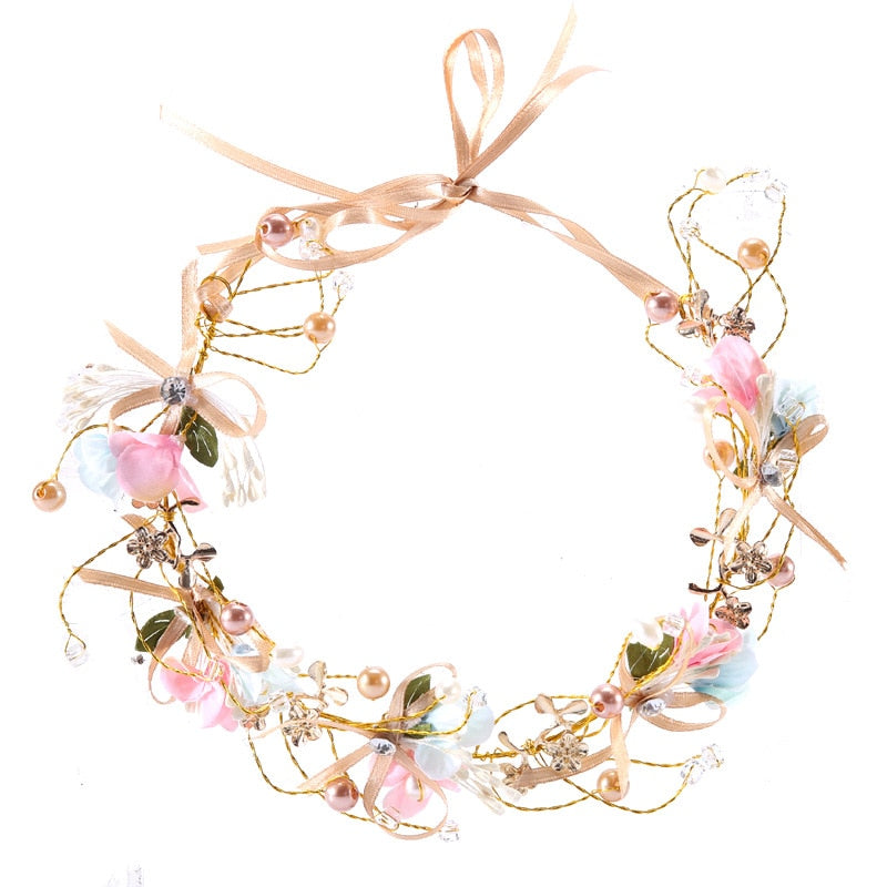 Handmade Luxury Floral Headpiece - Pearl Beads