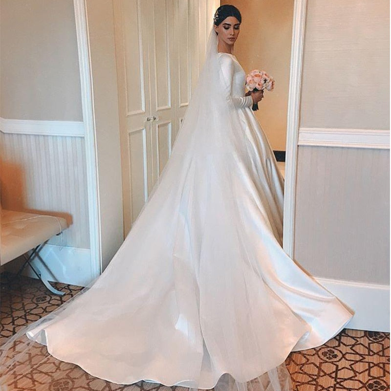 Simple Vintage Satin A-Line Bridal Gown