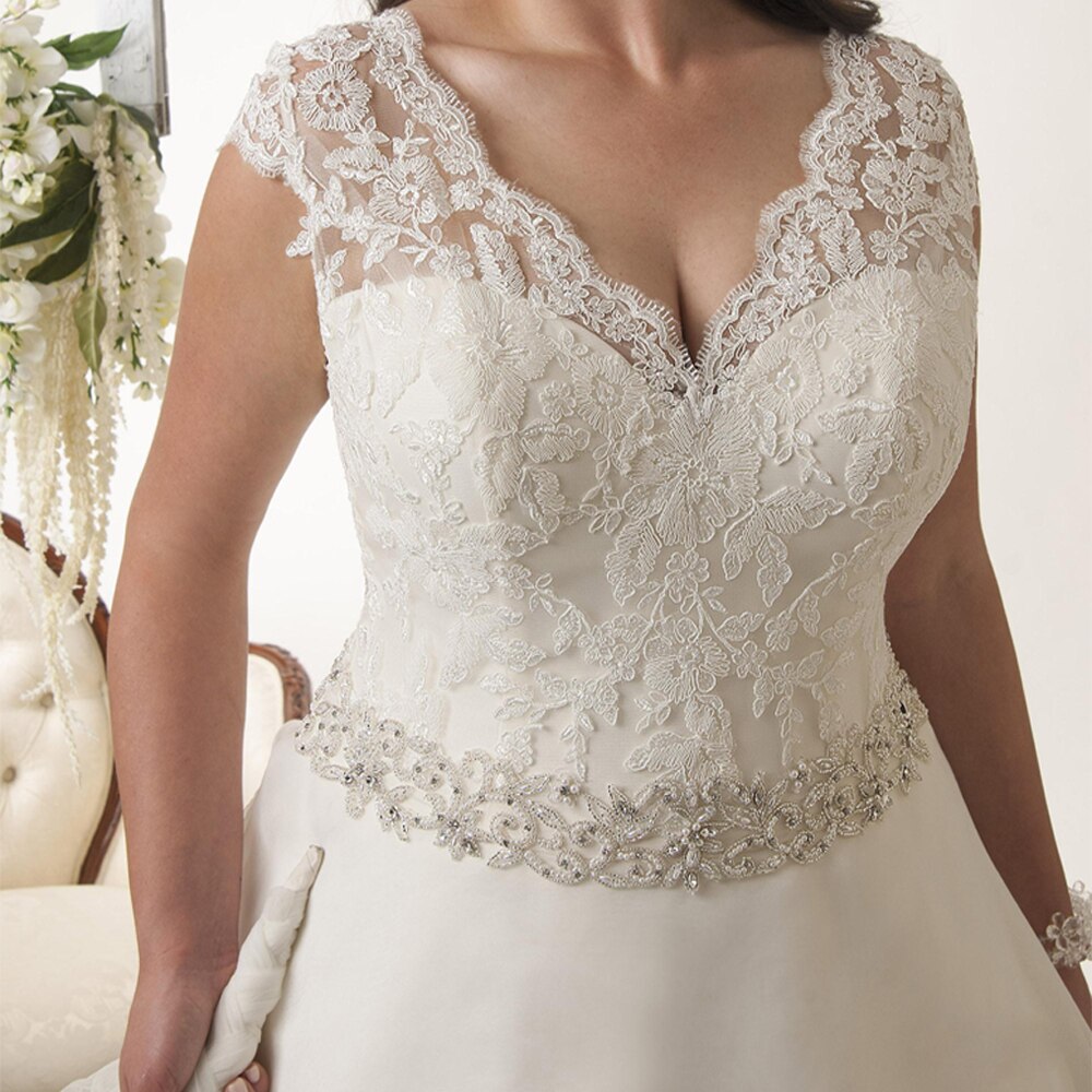 Cap Sleeve Ball Gown Organza Wedding Dresses