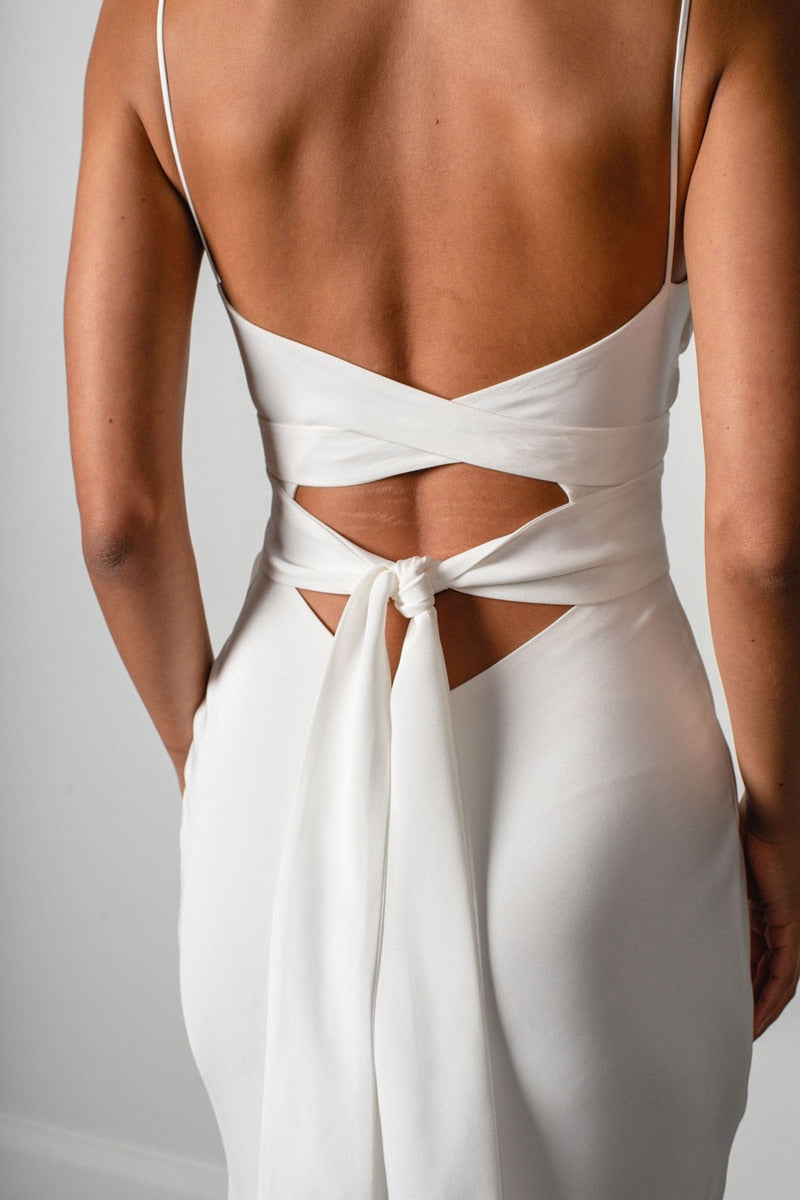 Simple Boho High Slit Straps Backless Gown