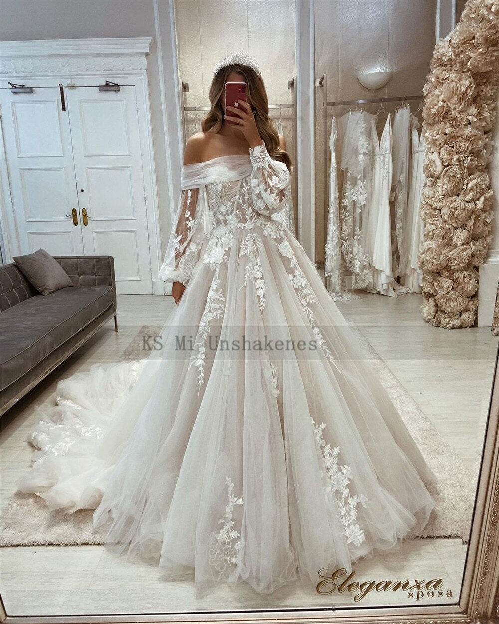 Fairy Boho Wedding Dresses Detachable Puff Long Sleeve Lace Bride Dress Vintage Wedding Gowns Corset Back Robe de Mariage