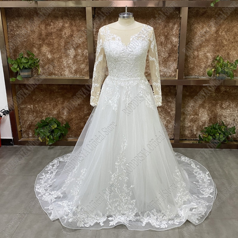 Long Sleeves Corset Back Bridal Gown