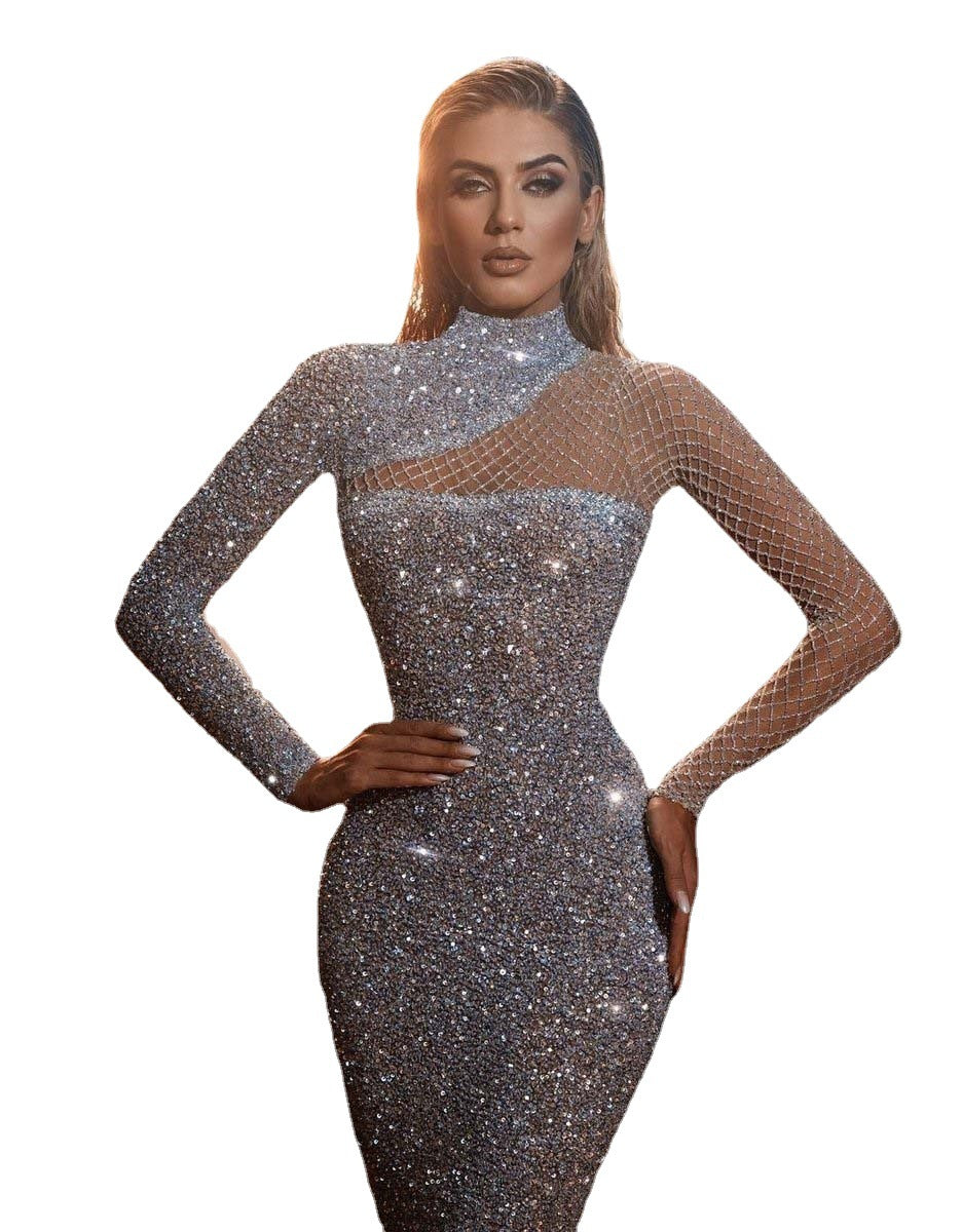 Cut-out Off-the-shoulder Dress S-shaped Sequin Dress
