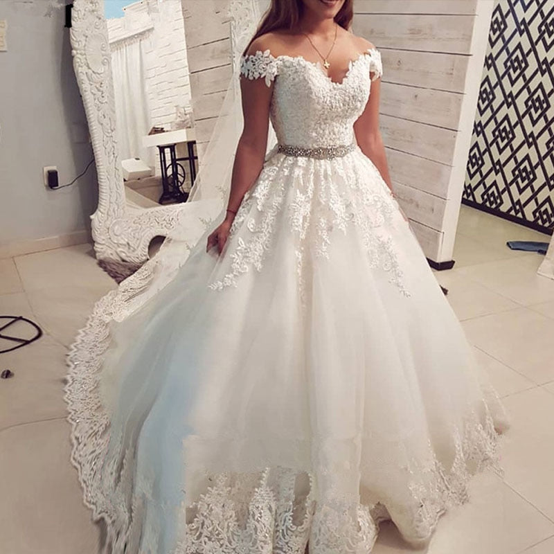 Off Shoulder Embroidery Sweetheart Wedding Dress Custom Made Size Ball Gown Wedding Dresse