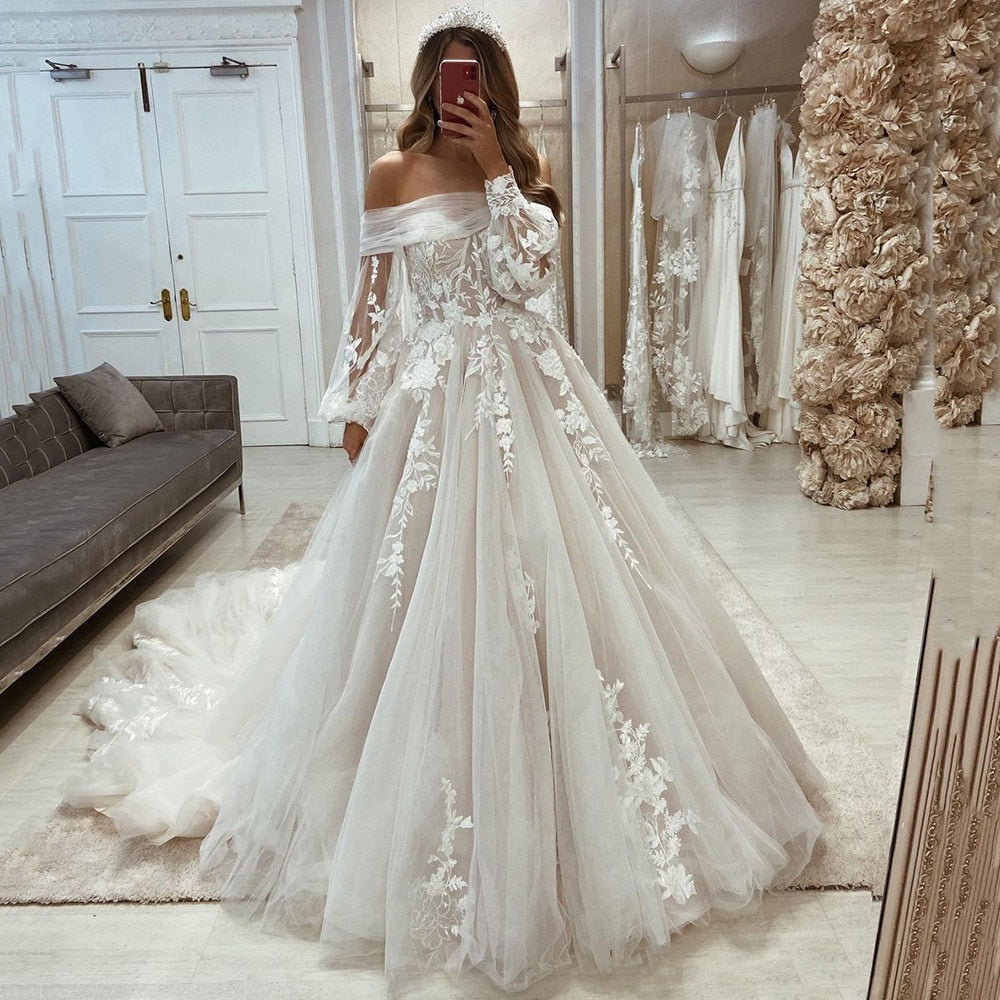 Fairy Boho Wedding Dresses Detachable Puff Long Sleeve Lace Bride Dress Vintage Wedding Gowns Corset Back Robe de Mariage