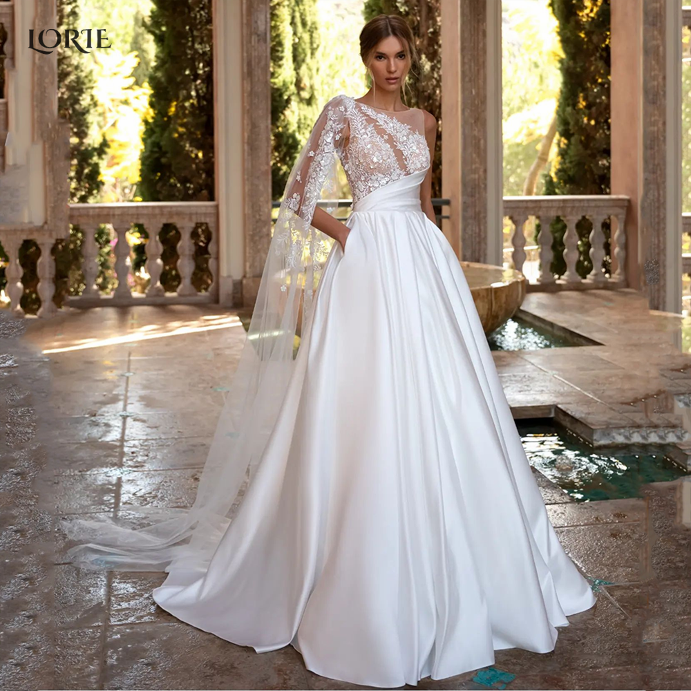 Vintage A-Line Lace Bridal Gowns With Appliques One Shoulder Strap
